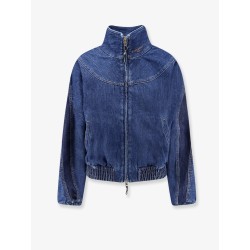 Denim jacket with embroidered lettering logo