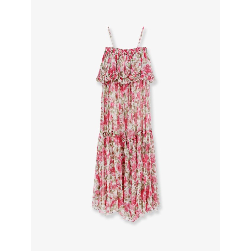 Silk long dress with floral print