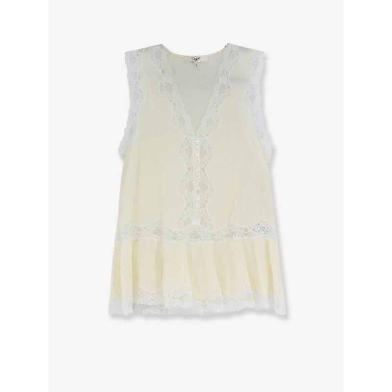 Silk top with lace inserts