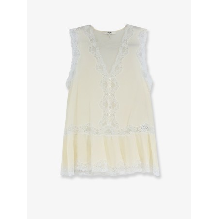 Silk top with lace inserts