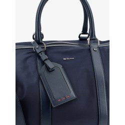 Nylon travel bag with leather inserts