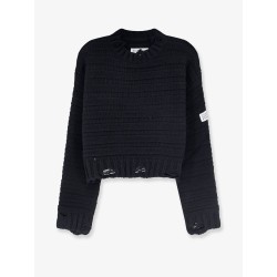 Destroyed effect wool blend sweater