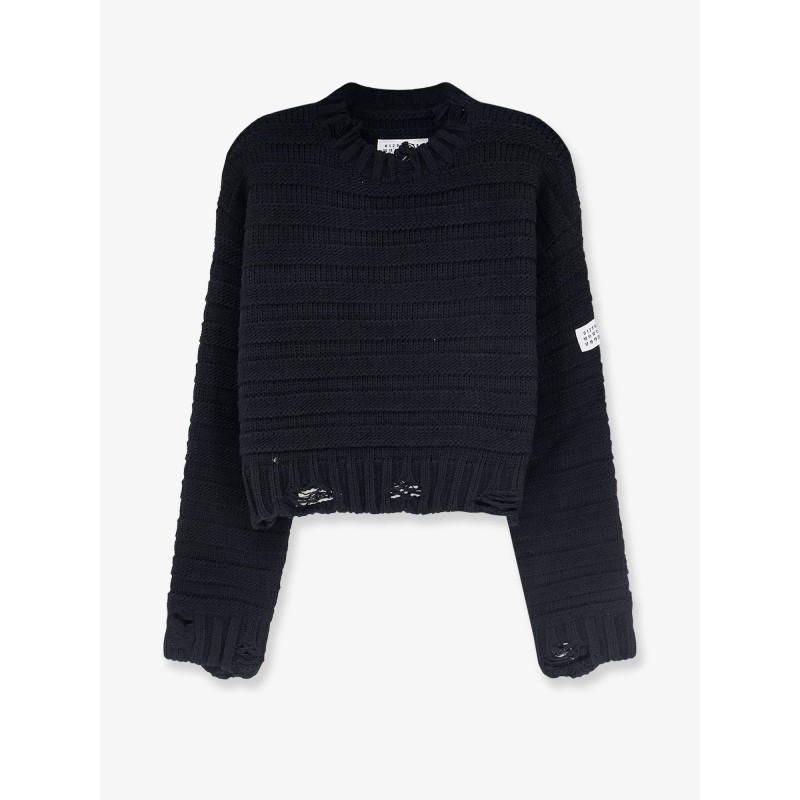 Destroyed effect wool blend sweater