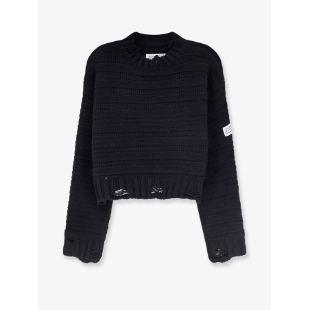 Destroyed effect wool blend sweater