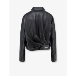 Cropped leather jacket with back logo patch