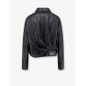 Cropped leather jacket with back logo patch