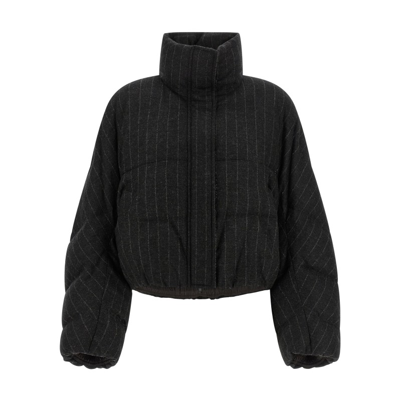 Micro sequin pinstriped crop down jacket