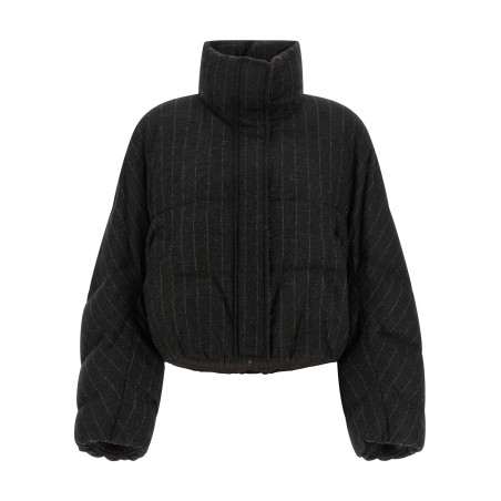Micro sequin pinstriped crop down jacket