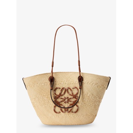 Paula's Ibiza -Anagram raffia and leather shoulder bag