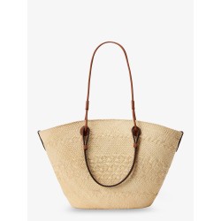 Paula's Ibiza -Anagram raffia and leather shoulder bag