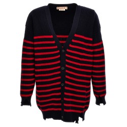Destroyed effect striped cardigan