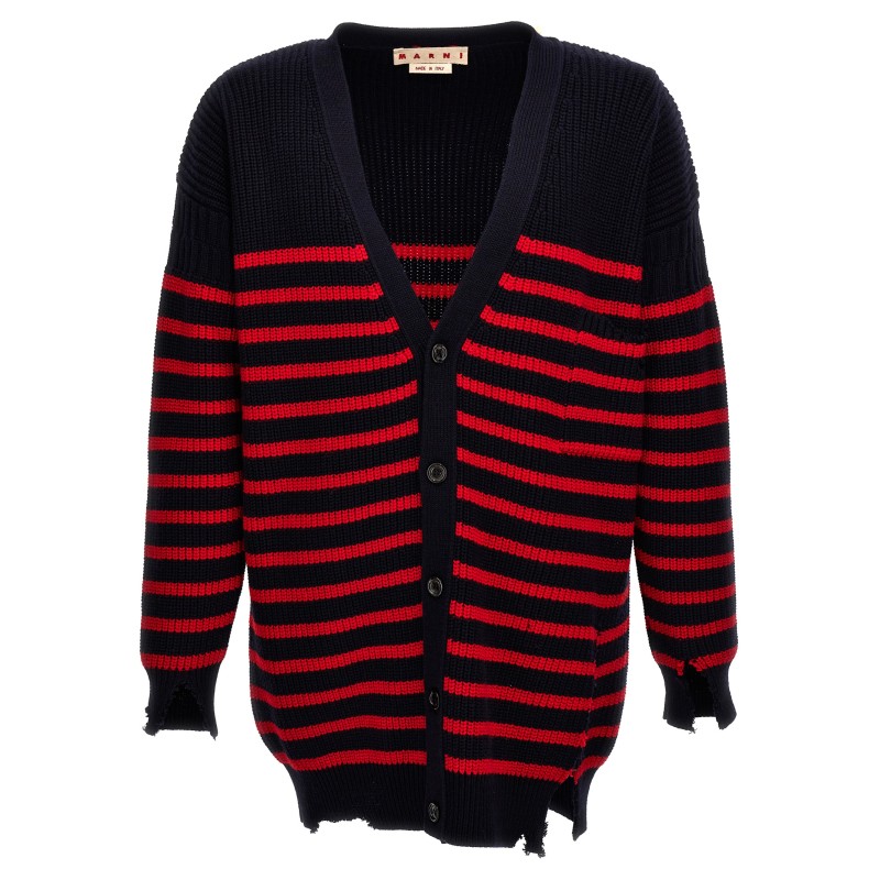 Destroyed effect striped cardigan