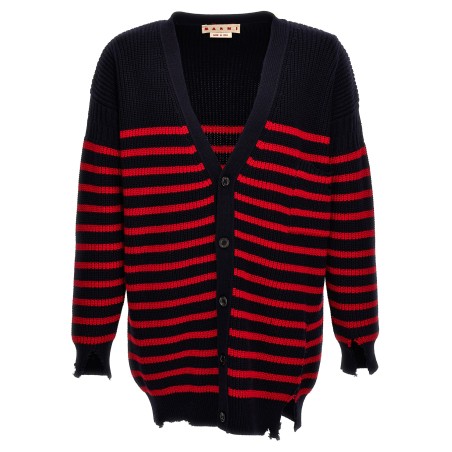 Destroyed effect striped cardigan