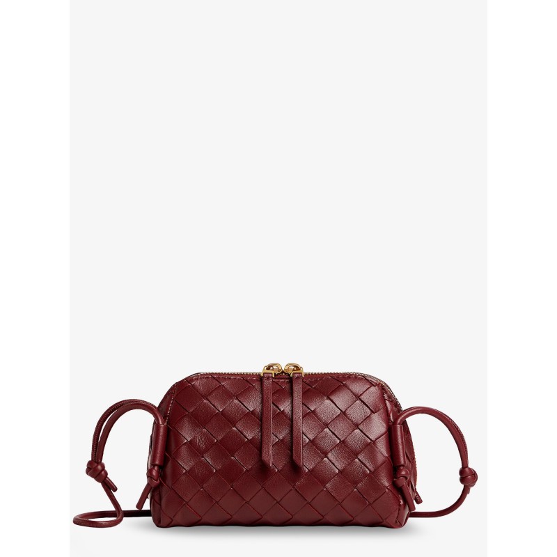 Concert Pouch Leather Shoulder Bag with Intrecciato Pattern