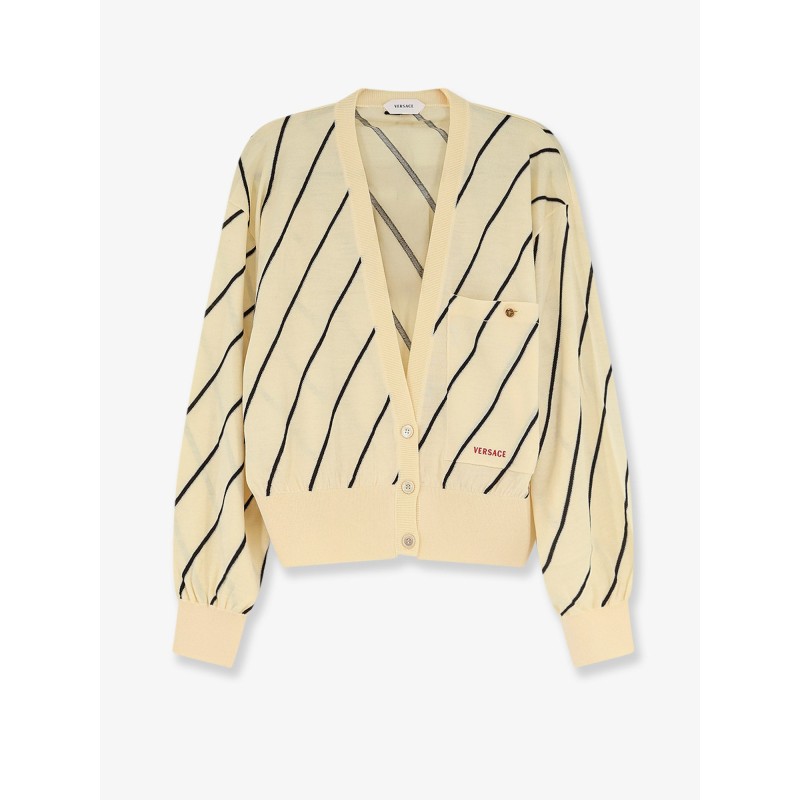 Wool blend cardigan with striped detail