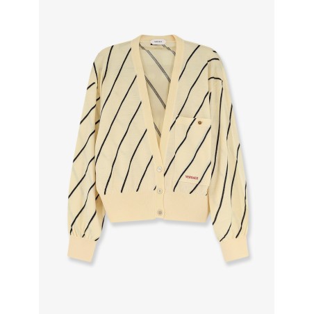 Wool blend cardigan with striped detail