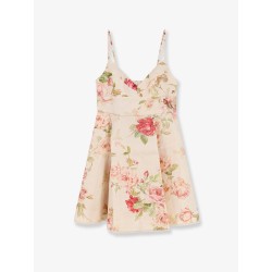 Roselight short linen dress with floral print