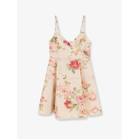 Roselight short linen dress with floral print