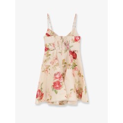 Roselight short linen dress with floral print
