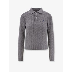 Braided knit wool and cashmere polo shirt