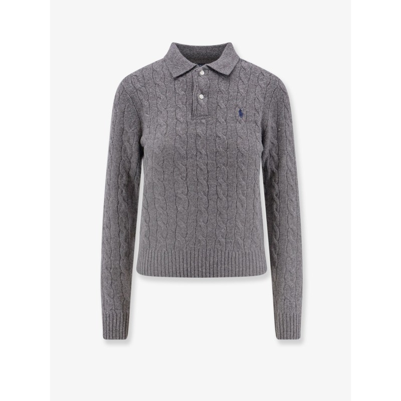 Braided knit wool and cashmere polo shirt