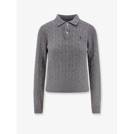 Braided knit wool and cashmere polo shirt