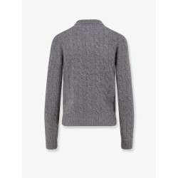 Braided knit wool and cashmere polo shirt