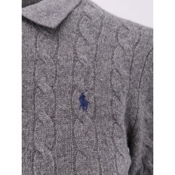 Braided knit wool and cashmere polo shirt