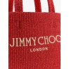 Raffia shopping bag with lettering logo on the front