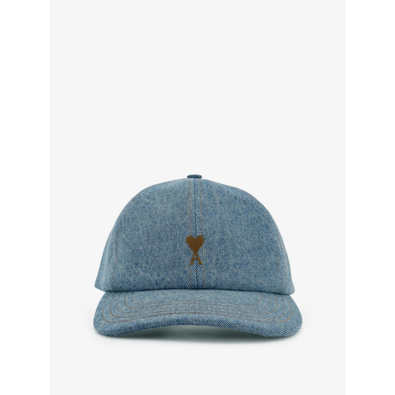 Blue denim hat with embroidered logo