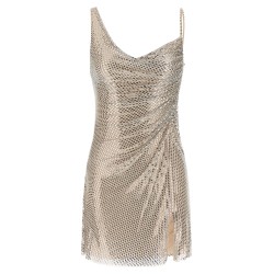 'Champagne Rhinestone Draped Mini' dress