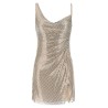'Champagne Rhinestone Draped Mini' dress