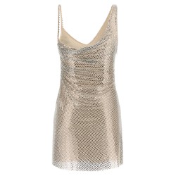 'Champagne Rhinestone Draped Mini' dress