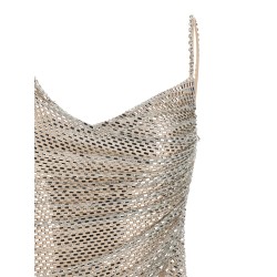 'Champagne Rhinestone Draped Mini' dress