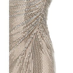 'Champagne Rhinestone Draped Mini' dress