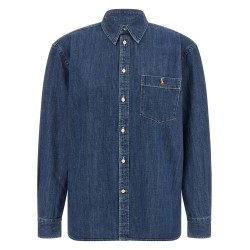 Denim shirt with logo embroidery