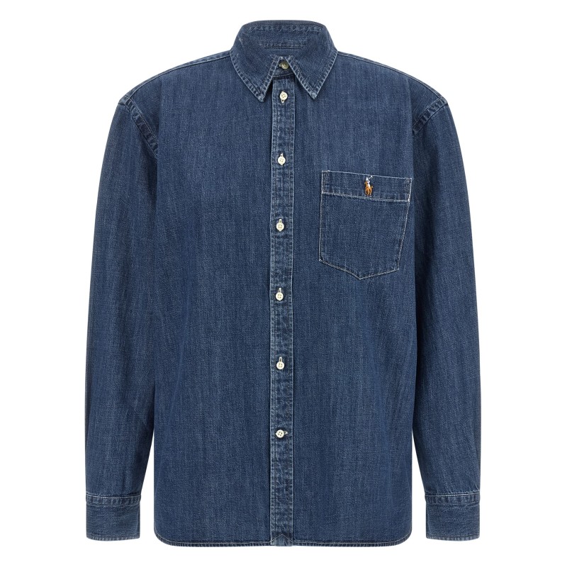 Denim shirt with logo embroidery