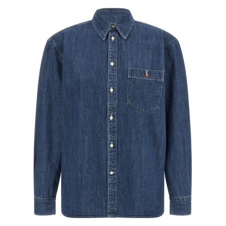 Denim shirt with logo embroidery