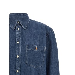 Denim shirt with logo embroidery