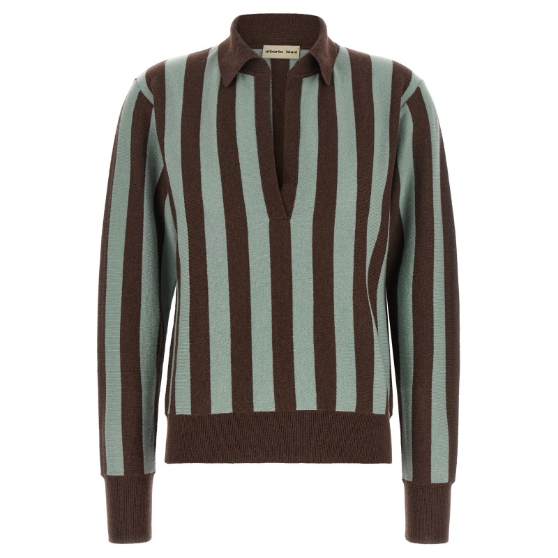 Striped knit polo shirt