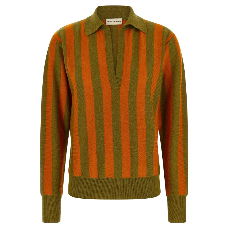 Striped knit polo shirt