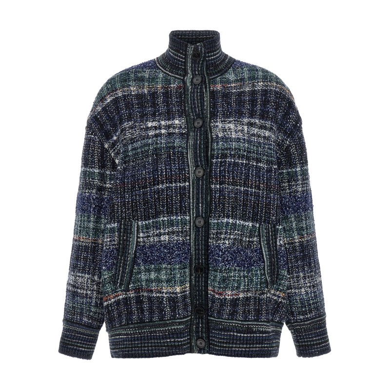 Check wool cardigan