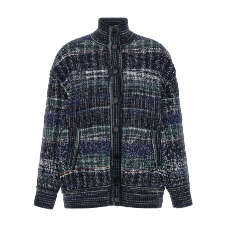 Check wool cardigan