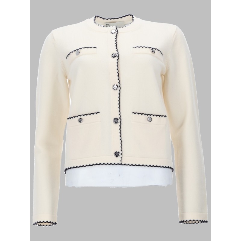 CARDIGAN "KENDRA" IN LANA CON BORDI SMERLATI