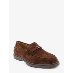 Suede loafers with metal logo