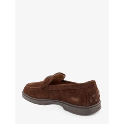 Suede loafers with metal logo