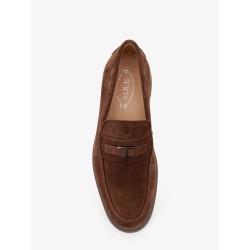Suede loafers with metal logo