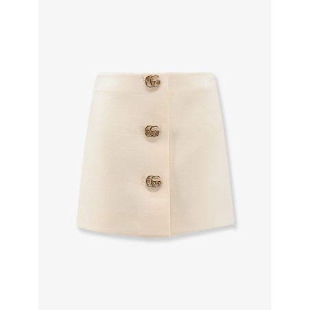 Wool crêpe skirt with Double G button