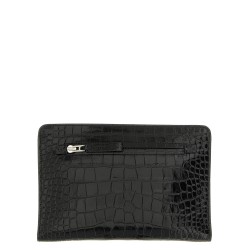 Croc print leather clutch bag