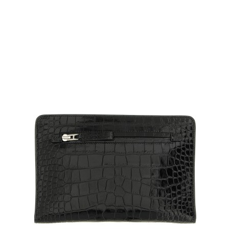 Croc print leather clutch bag